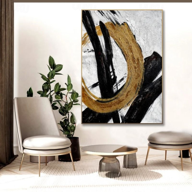  handgjord oljemålning canvas väggkonst dekoration modern abstrakt guld textur för heminredning rullad ramlös osträckt målning