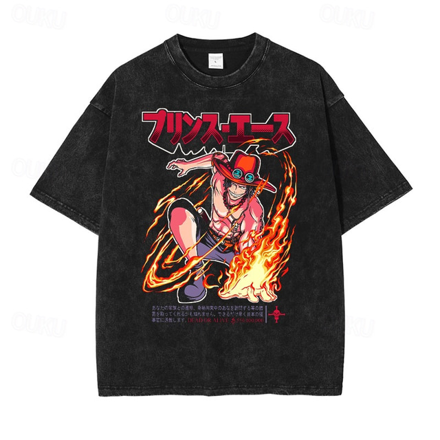  One Piece Roronoa Zoro Trička Nadměrně velké tričko prané kyselinou Tisk Retro Vintage Punk a gotika Pro Pro páry Pánské Dámské Dospělé Horká ražba Běžné / Denní