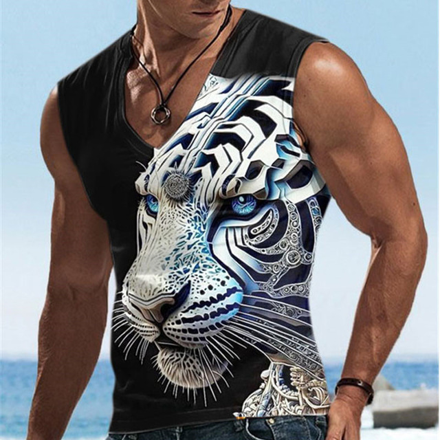  Hombre Graphic Animal Camiseta sin mangas Top Camiseta sin mangas para hombre Sin Mangas Camiseta Impresión 3D Escote en Pico Camisa Design Casual Músculo Deportes Carrera Gimnasia Negro Azul Azul