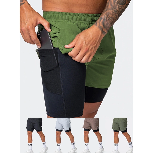 Men's Running Shorts Athletic Shorts 2 in 1 with Phone Pocket Bottoms ...