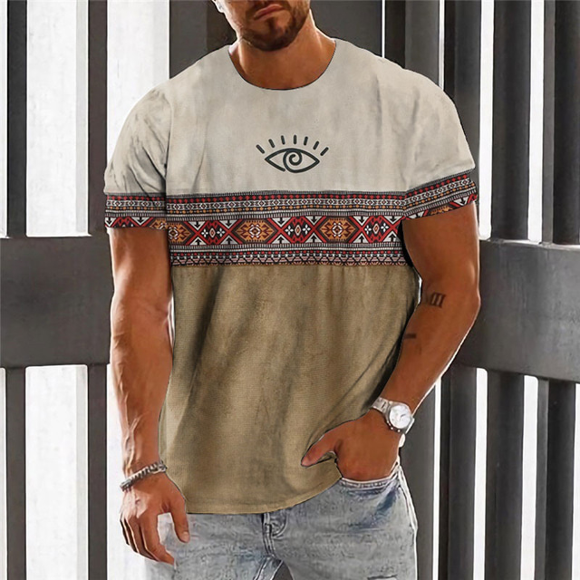  The Eye Of Horus Mens Graphic Shirt Tee Color Block Tribal Crew Neck Clothing Apparel 3D Print Outdoor Daily Short Sleeve Fashion Designer Ethnic Casual Green Cotton