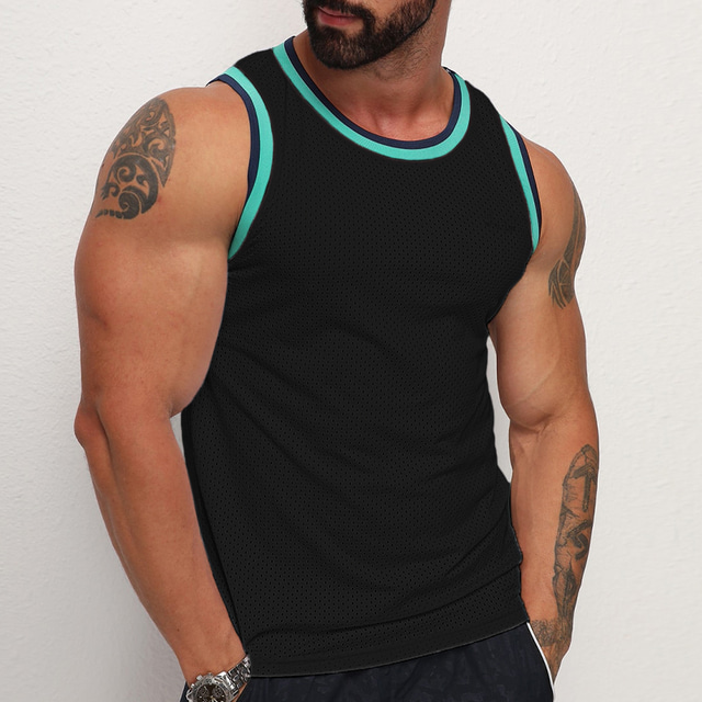  Herren Tank Top Shirt Unterhemden Ärmelloses Hemd Farbblock Rundhalsausschnitt Sport & Natur Urlaub Ärmellos Gitter Bekleidung Modisch Täglich Sport