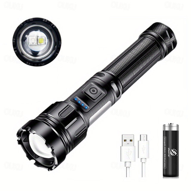  White/UV/Side Red Flashlight USB Rechargeable Flashlight Use 1x 18650 Battery For Camping Hunting Tracking Pet Cat Dog Urine Detection Light Tactical Torch Lamp With Magnetic Base