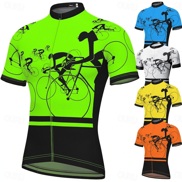  Men's Cycling Jersey Short Sleeve Bike Jersey Top with 3 Rear Pockets Mountain Bike MTB Road Bike Cycling Breathable Quick Dry Moisture Wicking Reflective Strips White Yellow Blue Graphic Polyester