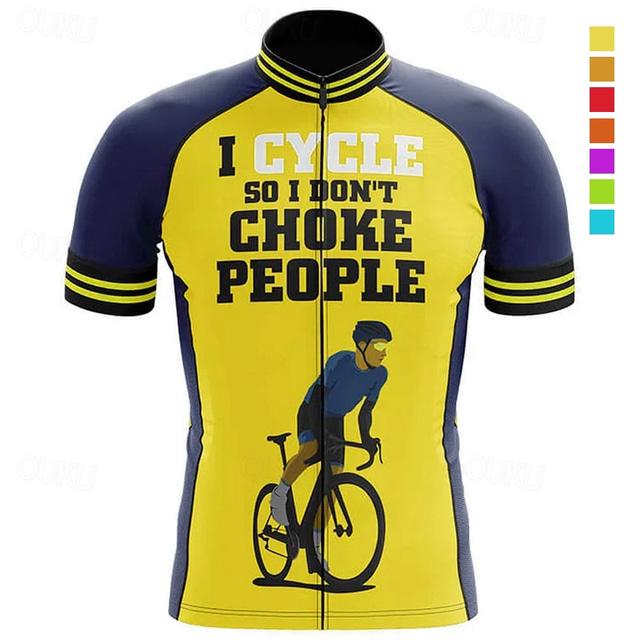  Men's Cycling Jersey Short Sleeve Bike Jersey Top with 3 Rear Pockets Mountain Bike MTB Road Bike Cycling Breathable Quick Dry Moisture Wicking Reflective Strips Yellow Red Dark Blue Graphic Polyester