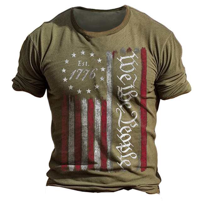  男性用 Tシャツ グラフィック 国旗 クルーネック 衣類 3Dプリント アウトドア 日常 半袖 プリント ファッション デザイナー ヴィンテージ