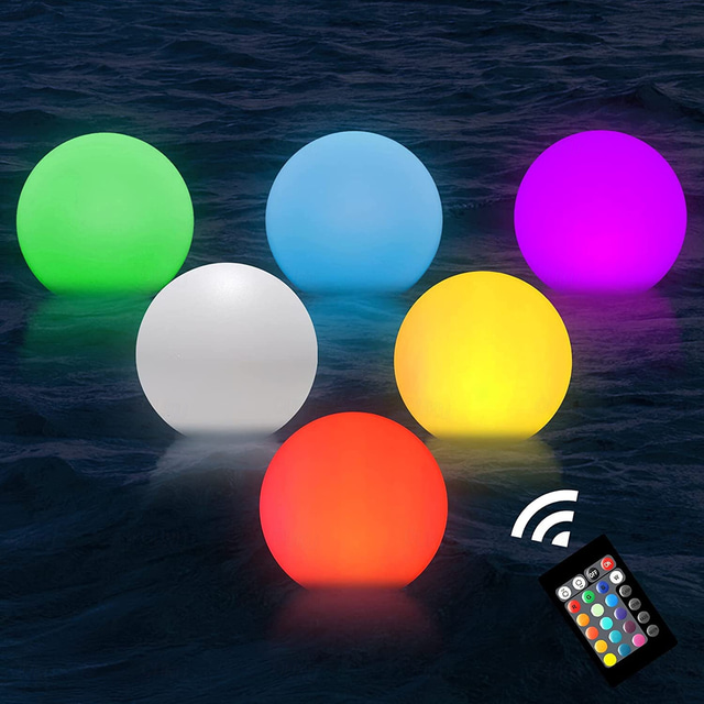  Pool Light Floating Pool Ball Light Color Changing with Remote Control 16 RGB Dimmer Night Light IP65 Waterproof Battery Powered Hot Tub Light Pool Garden Party Luminous Decoration