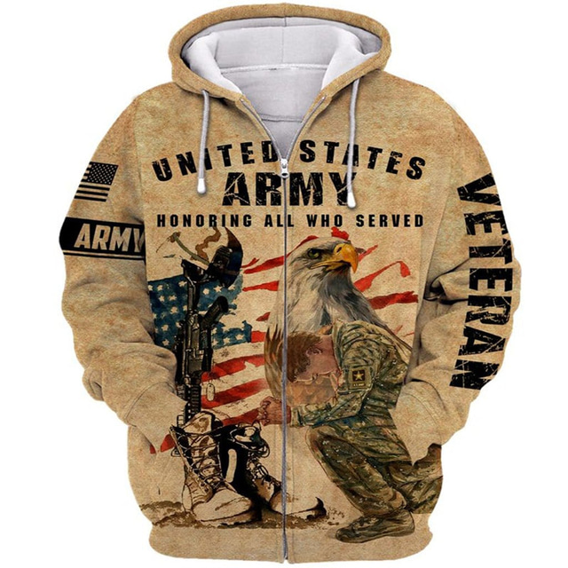  Men's Full Zip Hoodie Jacket Khaki Hooded Graphic Prints Chicken National Flag Zipper Print Sports & Outdoor Daily Sports 3D Print Streetwear Designer Casual Spring &  Fall Clothing Apparel Hoodies