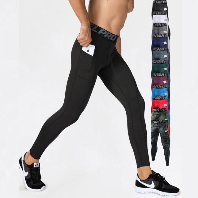  Homme Pantalon de compression Collant Legging Running Course avec poche téléphone Sous Vêtement Athlétique Hiver Spandex Respirable Anti-transpiration Flex de puissance Aptitude Exercice Physique