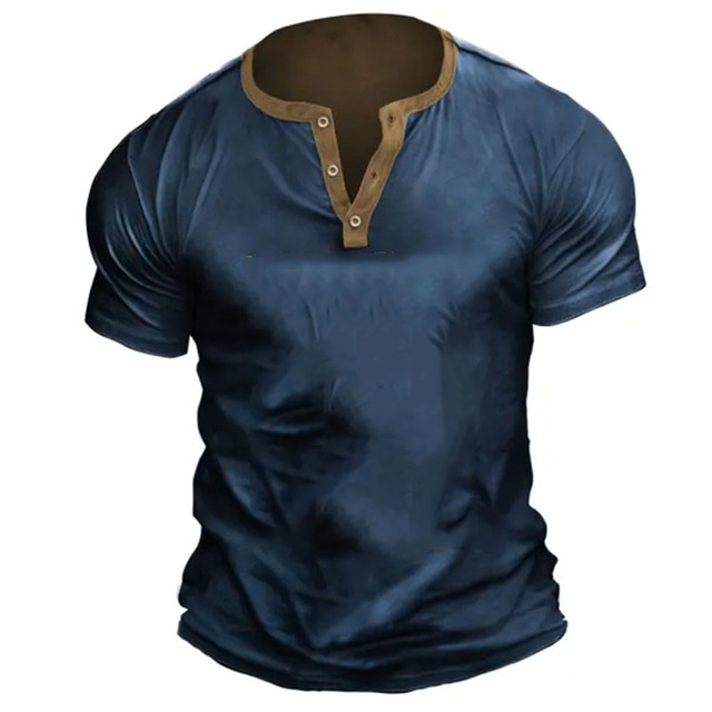 Men's Henley Shirt Tee Top Plain Henley Street Vacation Short Sleeves ...