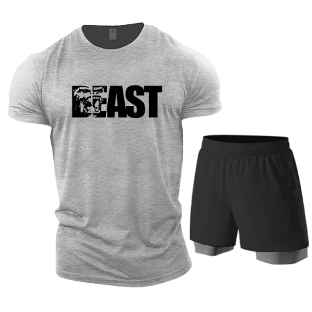  Men's Workout Shirt Shorts Set Running Shirt Top Athletic Sets Gym Athleisure Breathable Soft Quick Dry for Workout Gym Running Basketball Football Exercise Training Jogging Training Sportswear Active