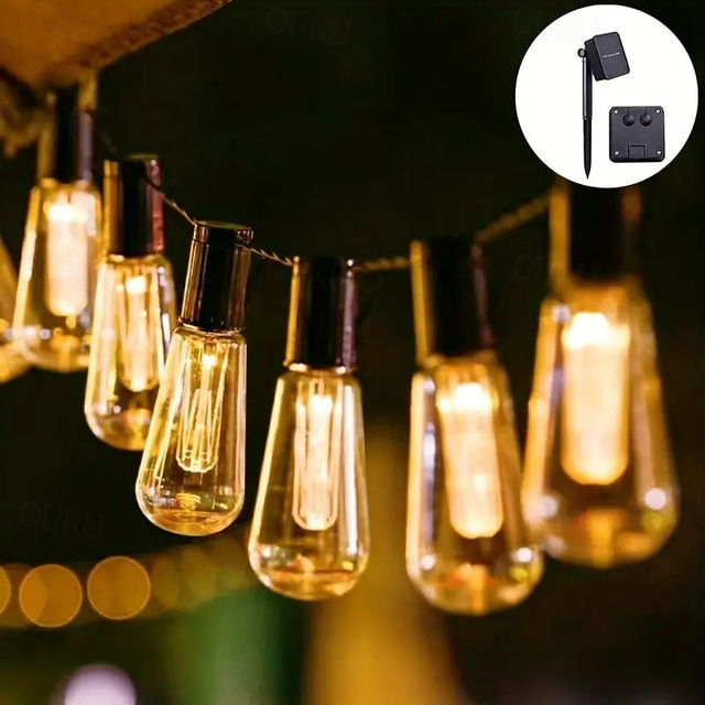 Elegant Wedding Party Reception Solar Outdoor String Lights – 5M 20 Vintage Bulbs for Camping, Patio, Garden, Waterproof LED Light with Solar Panel