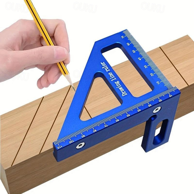  3D Multi-Angle Measuring Ruler,45/90 Degree Aluminum Alloy Woodworking Square Protractor,Drawing Line Ruler, Miter Triangle Ruler High Precision Layout Measuring Tool for Engineer Carpenter