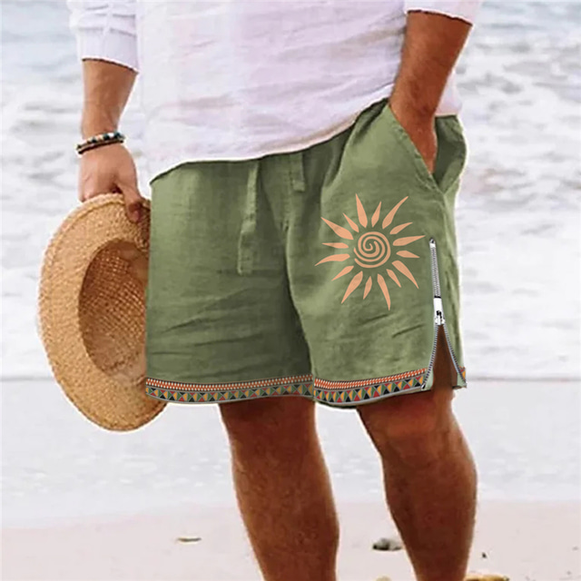  Men's Board Shorts Swim Shorts Swim Trunks Zipper Pocket Elastic Waist Sun Graphic Prints Comfort Breathable Short Casual Daily Holiday Streetwear Hawaiian Brown Green Micro-elastic
