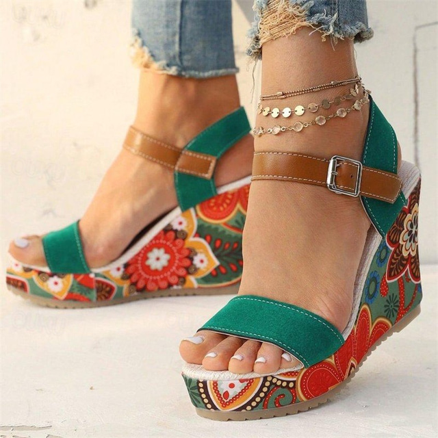  Dames boho bloemen wedge sandalen – open teen platform design met verstelbare bandjes voor casual zomeroutfits