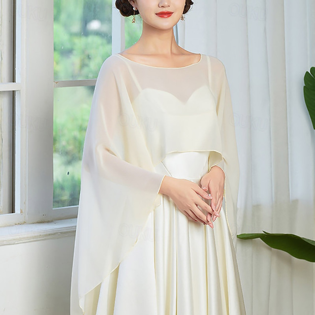  Women's Wrap Cape Vintage Elegant Sleeveless  Wedding Wraps With Pure Color For Wedding Summer dress to impress