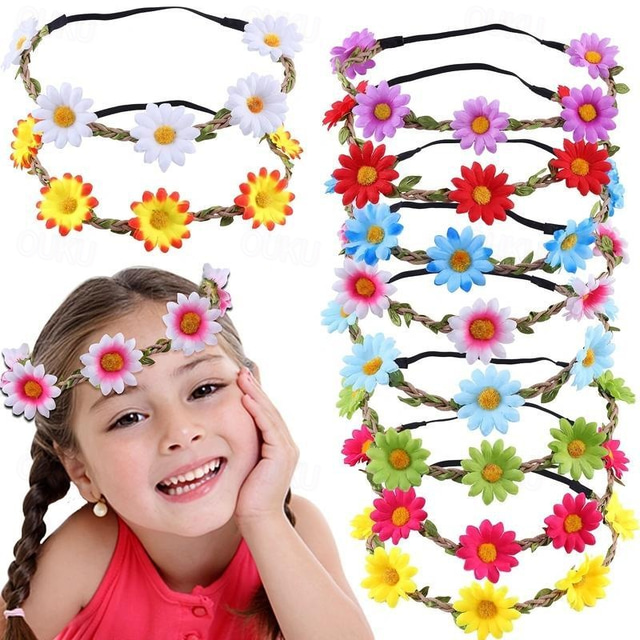  Adult Children Hair Band Sun Flower Wreath 5 Daisy Head Flower Bride Hair Accessories Beach Travel Photo Hair Band