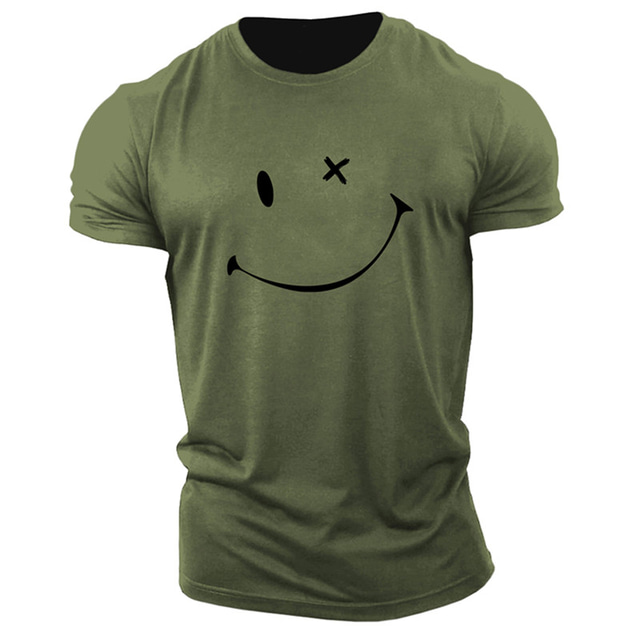  smile Face Mens 3D Shirt Casual | Blue Summer Cotton | Grey Round Neck Dead Tee Graphic Style Classic Prints Crew Clothing Apparel