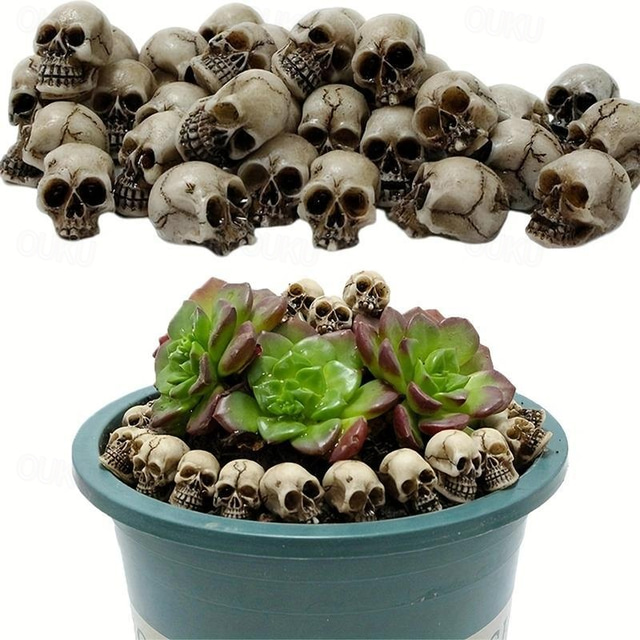  20pcs Mini Skulls, Halloween Small Skeleton Head Flowerpot Decor Realistic Skull Crafts Garden Decoration Bonsai Courtyard Ornaments
