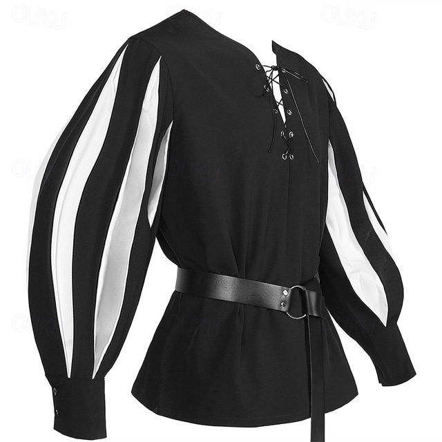  Retro Vintage Punk & Gothic Medieval Blouse / Shirt Masquerade Tunic Ren Faire Knight Ritter Viking Crusader Flounced Color Block Men's Celtic Pirate Carnival Masquerade Performance Party Masquerade