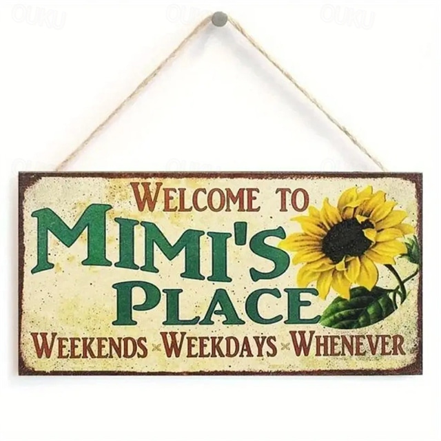  1pc Warm Inspirational Wooden Plaques With Sayings Welcome To NANA'S PLACE Sun Flowers Decorative Sign Plaque Wall Hanging Sing Hanging Plaques Wall Decor For Home Room Garden Decor Mother's Day L