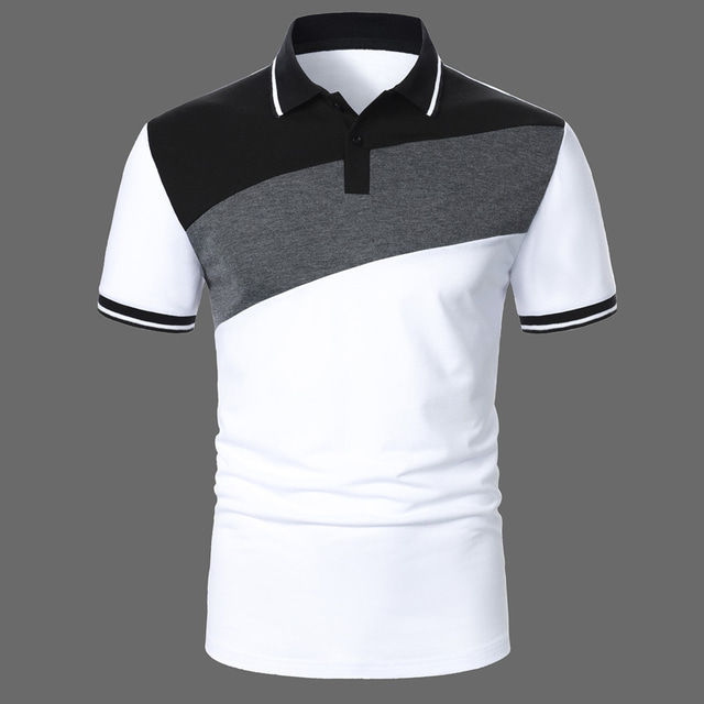  Men's Button Up Polos Polo Shirt Casual Holiday Lapel Short Sleeve Fashion Basic Color Block Classic Summer Regular Fit Black Grey Black White Pink Dark Navy Black-white Button Up Polos