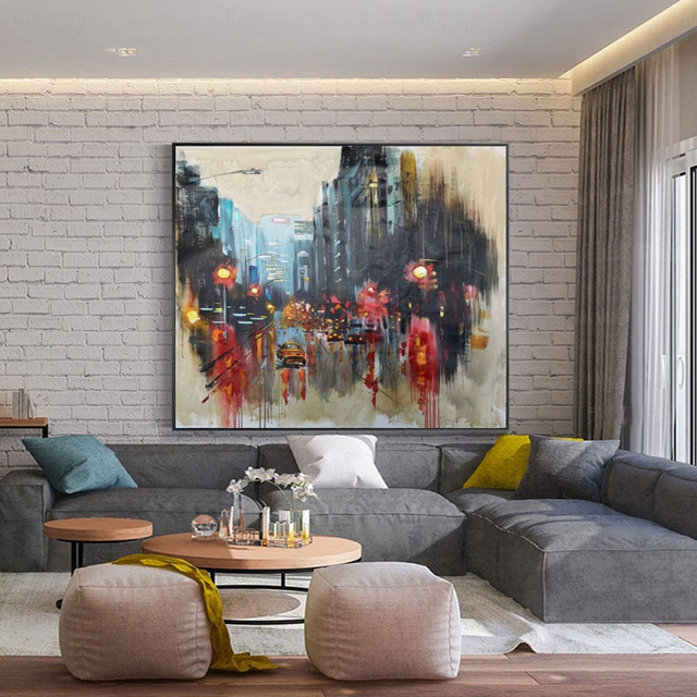  Handmade Hand Painted Oil Painting Wall Rainy Days Painting Original Rain Urban Art Umbrella Art Oil Paintings Abstract Artwork Decor Rolled Canvas No Frame Unstretched