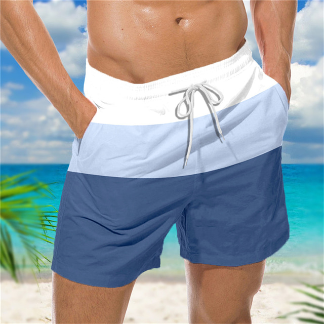  Homens Bermuda de Surf Shorts de Natação Calção Justo de Natação Com Cordão com forro de malha Cintura elástica Listra Estampas Abstratas Secagem Rápida Curto Casual Diário Feriado Havaiana Boho Azul