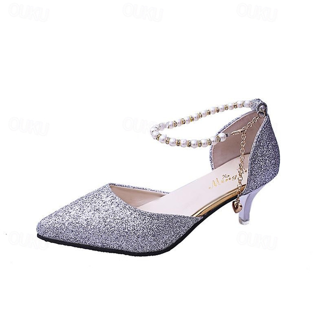  Women's Wedding Shoes Pumps Bling Bling Shoes Pumps Heel Sandals Wedding Party Solid Color Wedding Heels Bridal Shoes Bridesmaid Shoes Rhinestone Sequin High Heel Kitten Heel Stiletto Heel Elegant