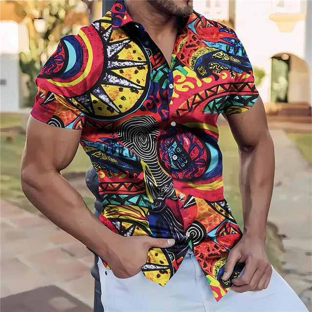 Herren Hemd Blumen Paisley Muster Grafik Drucke Vintage Geometrie Umlegekragen Gelb Rote Purpur