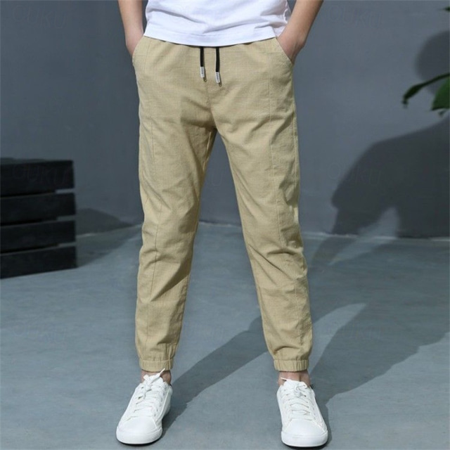  jongen linnen broek broekzak effen kleur ademend comfort broek outdoor cool daily basic legergroen marineblauw kaki mid waist