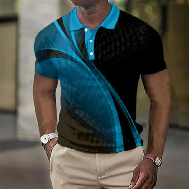 Voor heren POLO Shirt Wafel poloshirt Revers polo Polo's met knopen Golfshirt Verloop Grafische prints Geometrie Strijkijzer Geel Rood blauw Groen Grijs Buiten Straat Korte mouw Afdrukken Kleding