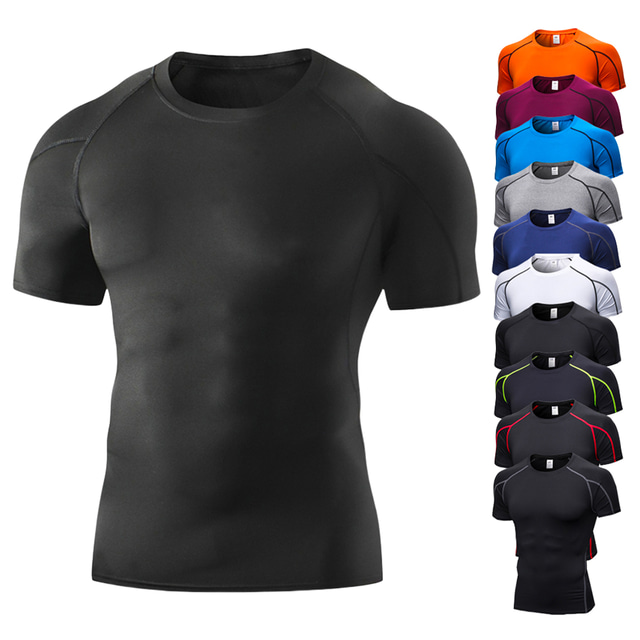  Arsuxeo Men's Compression Shirt Running Shirt Short Sleeve Tee Tshirt Breathable Quick Dry Lightweight Fitness Gym Workout Running Sportswear Activewear Black White Dark Navy