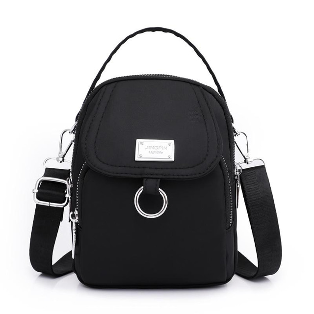  bolsa tiracolo feminina de nylon preta com ferragens prateadas e alça ajustável - bolsa de ombro pequena, leve e prática para viagens e uso diário