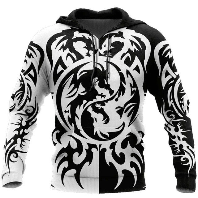  Men's Pullover Hoodie Sweatshirt Black Hooded Dragon Graphic Prints Print Daily Sports 3D Print Streetwear Designer Basic Spring &  Fall Clothing Apparel Hoodies Sweatshirts  Long Sleeve