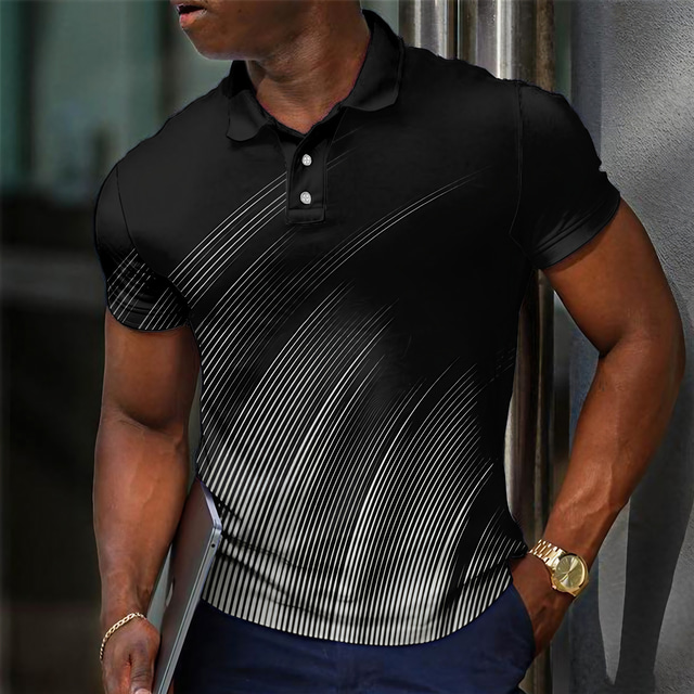  Men's Striped Polo Shirts Golf Shirt Short Sleeve Polo Shirts Collared Shirts Business Casual WorkWear Formal Wear Festival Wear Buttons 3D Print Light Green Blue Fuchsia