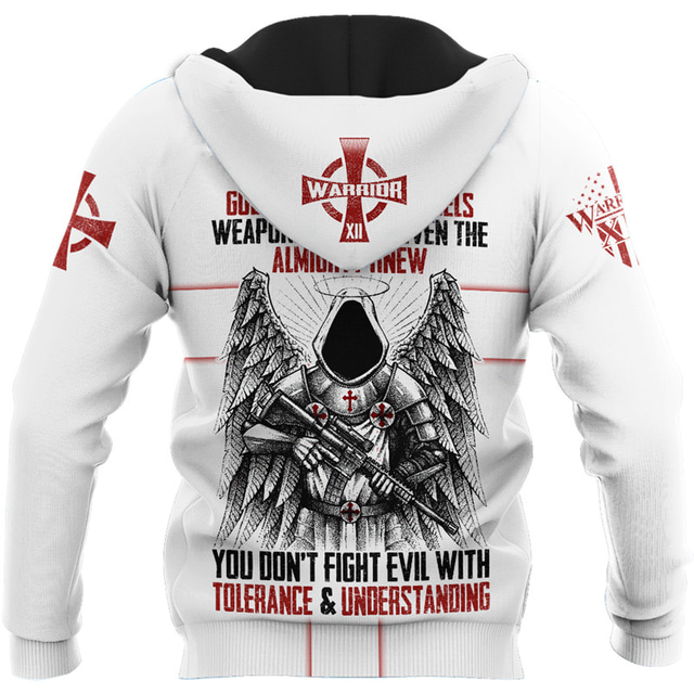 Men's Full Zip Hoodie Jacket White Hooded Letter Graphic Prints Zipper Print Sports & Outdoor Daily Sports 3D Print Streetwear Designer Casual Spring &  Fall Clothing Apparel the Crusades Hoodies