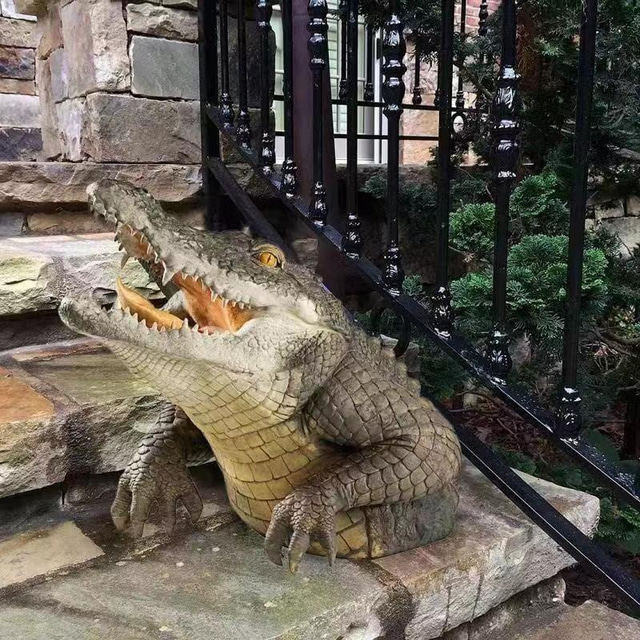  flytande hajhuvud krokodil inredning för trädgård pool, nyhet utomhus djur staty parodi leksak för trädgård park damm väggdekoration