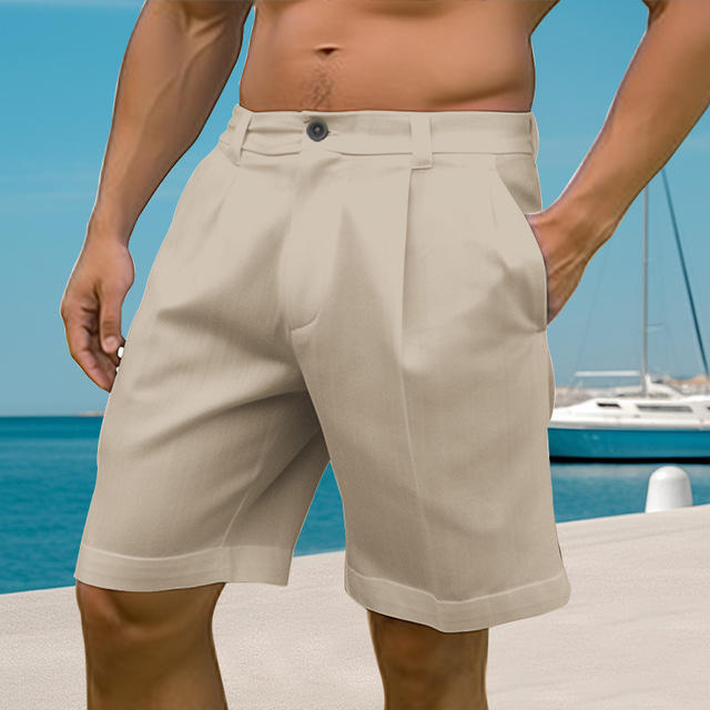  Men's Shorts Linen Shorts Summer Shorts Beach Shorts Button Pocket Straight Leg Plain Comfort Breathable Short Casual Daily Holiday Linen / Cotton Blend Fashion Black White