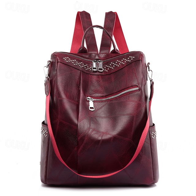  Women's Leather Multi-Function Backpack - Large Capacity, Anti-Theft Back to School Bag in Brown and Black