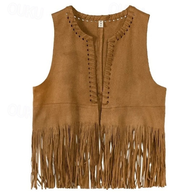  Retro Vintage 1970s Suede Vest Hippie Tassel Fringe Women's Carnival Masquerade Party Pride Parade Pride Month Adults' Vest