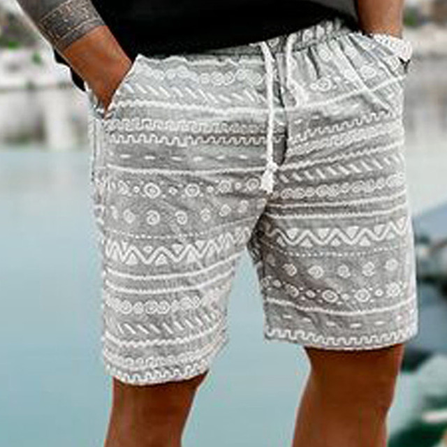  Men's Shorts Summer Shorts Beach Shorts Drawstring Elastic Waist 3D Print Graphic Geometric Pattern Breathable Soft Short Casual Daily Holiday Streetwear Hawaiian Gray Micro-elastic