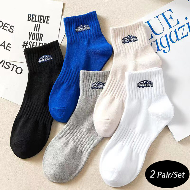  Men's 2 Pairs Ankle Socks Running Socks Black White Color Plain Casual Daily Basic Medium Four Seasons Fashion Breathable
