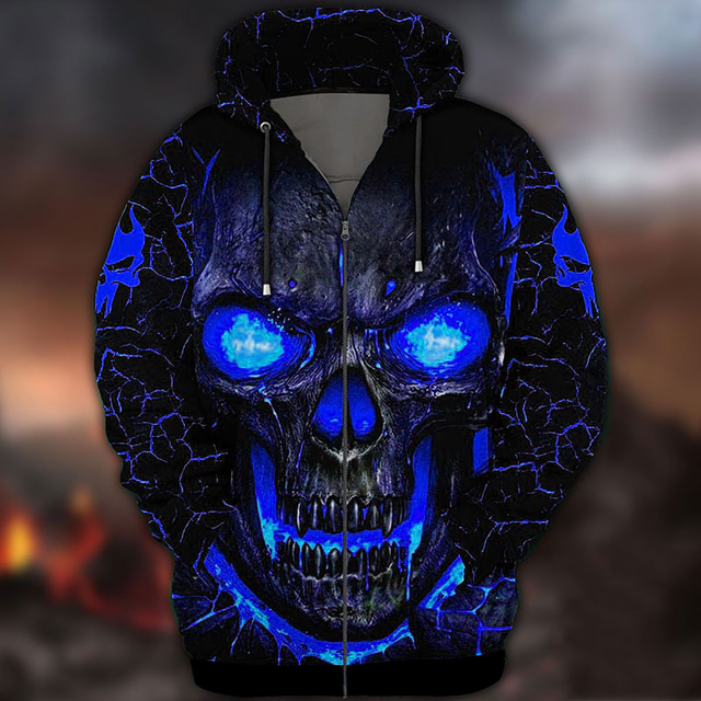  Men's Skull Graphic Prints Hoodie Hoodies Sweatshirt Full Zip Hoodie Long Sleeve Hooded Sweatshirt Hooded Streetwear 3D Print Sports & Outdoor Daily Sports Black Red Zipper Print Spring &  Fall