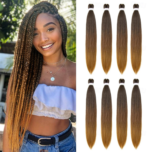  8 Pack Ombre Braiding Hair Pre Stretched - 26 100G/Pack Premium Kanekalon Pre Stretched Braiding Hair Extensions Professional Itch Free Hot Water Setting Perm Yaki Texture Prestretched Hair