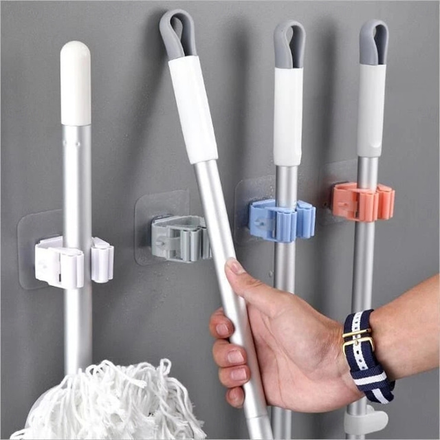  5pcs Wall Mounted Mop Organizer Holder Brush Broom Hanger Home Storage Rack Bathroom Suction Hanging Pipe Hooks Household Tools home