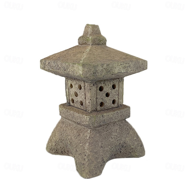  zen hagepynt - solcelledrevet stitårnstatue, palasslanterne og steinpagode solcellelampe for utendørs dekorasjon