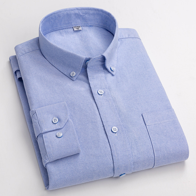  Men's Dress Shirt Striped Shirt Button Down Shirt Non Iron Shirt Oxford Shirt Plaid / Striped / Chevron / Round Wedding Office & Career Light Blue White Dark Navy Navy Blue Long Sleeve Shirt Collar