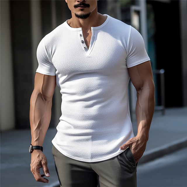 Men's Henley Shirt Tee Top Plain Henley Street Vacation Short Sleeves ...