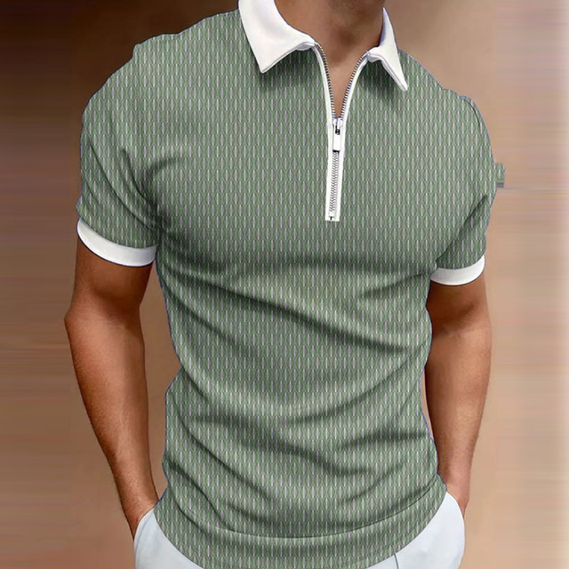  Men's Zip Polo Shirts Golf Shirt Short Sleeve Polo Shirts Collared Shirts Business Casual WorkWear Formal Wear Festival Wear 3D Print Quarter Zip Polo Blue Green Khaki